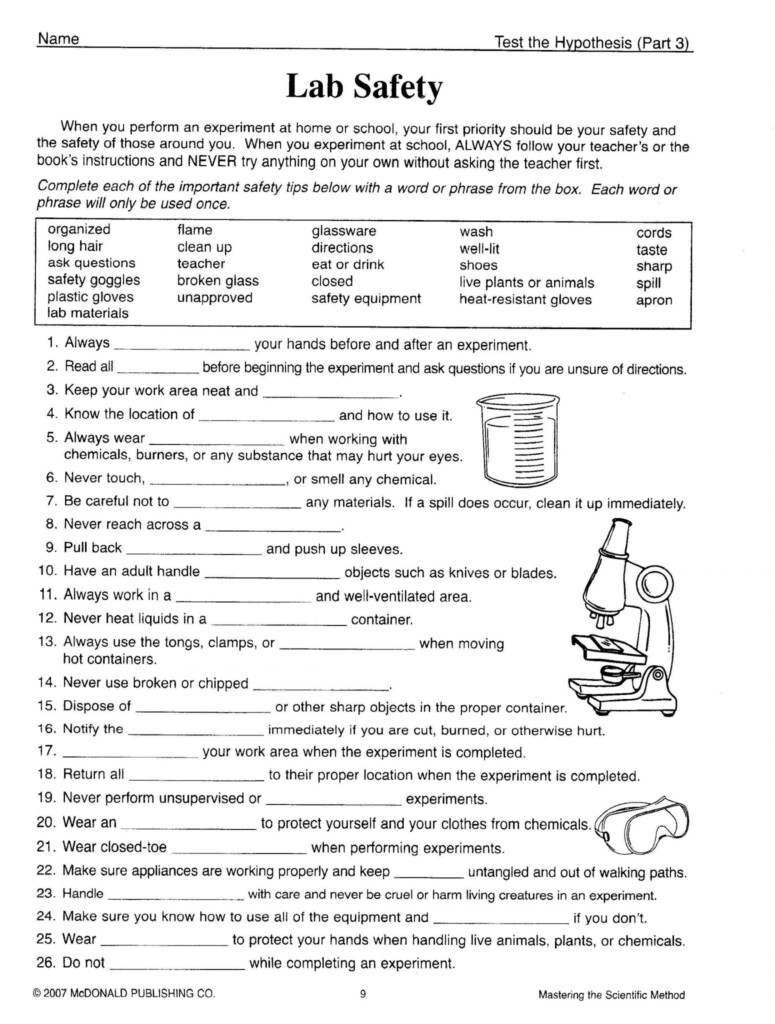 Science Lab Safety Worksheet Briefencounters