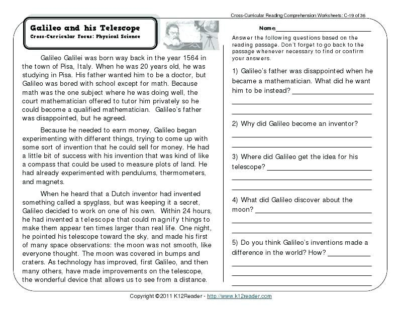Science Reading Comprehension Worksheets Middle School Pdf