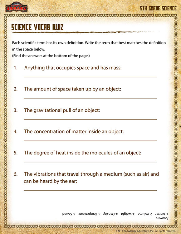 Science Vocab Quiz View 5th Grade Science Printables Online