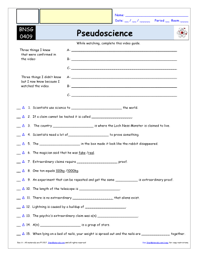 Science Vs Pseudoscience Worksheet Answers Quiz Worksheet 