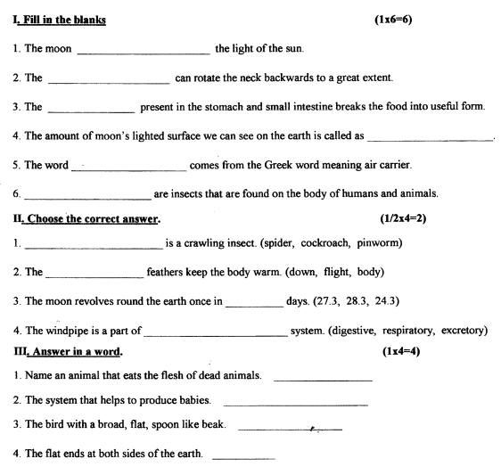 Science Worksheet For Class 7