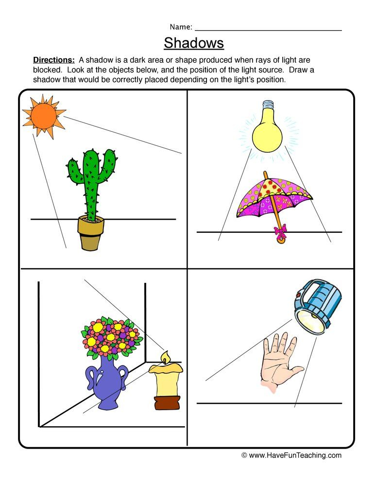 Science Worksheets For Grade 5 Light And Shadow WERT SHEET