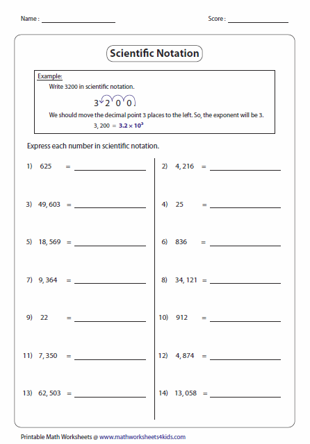 Scientific Notation Worksheets