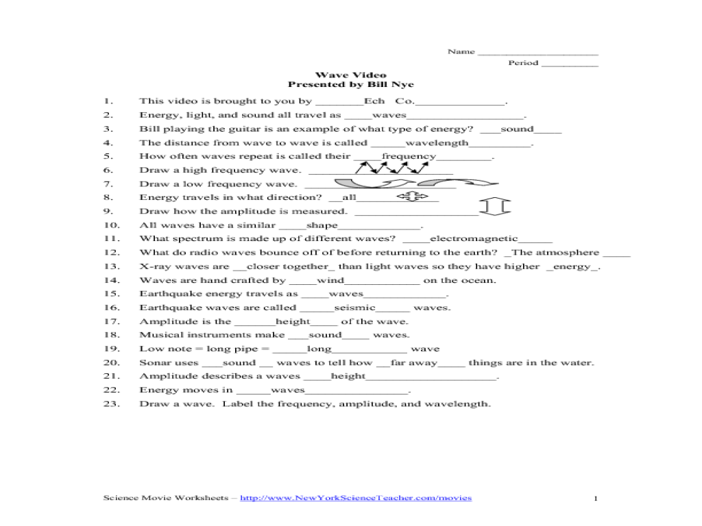 Scojo262 Worksheet Answers Bill Nye Sound Worksheet