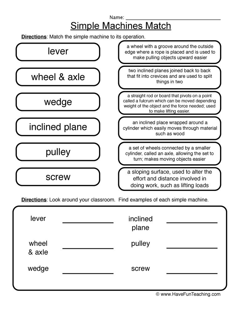 Simple Machines Worksheet 1 Learn About Types Of Machines Information 