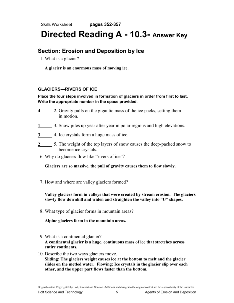 Skills Worksheet Directed Reading A Answer Key