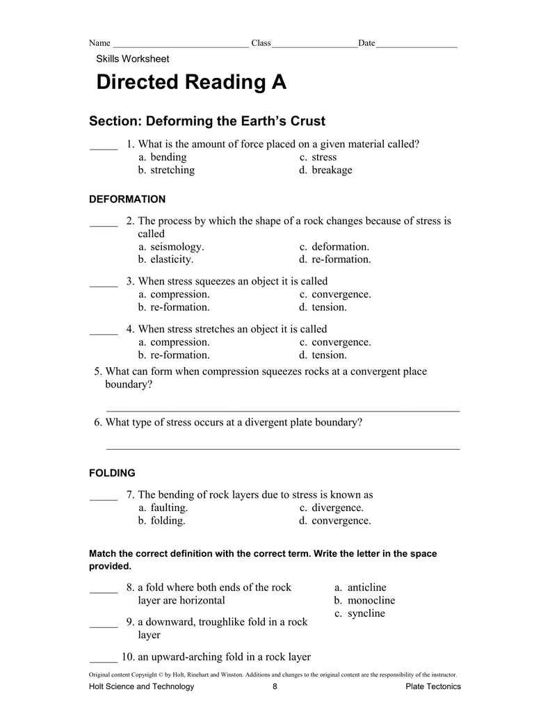 Skills Worksheet Directed Reading B Worksheet List