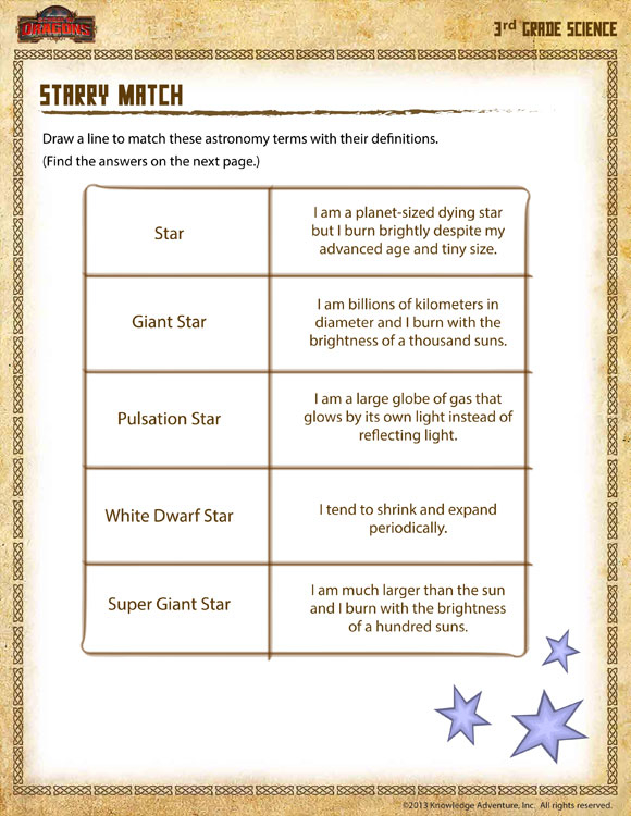 Starry Match View 3rd Grade Science Worksheets Kids SoD