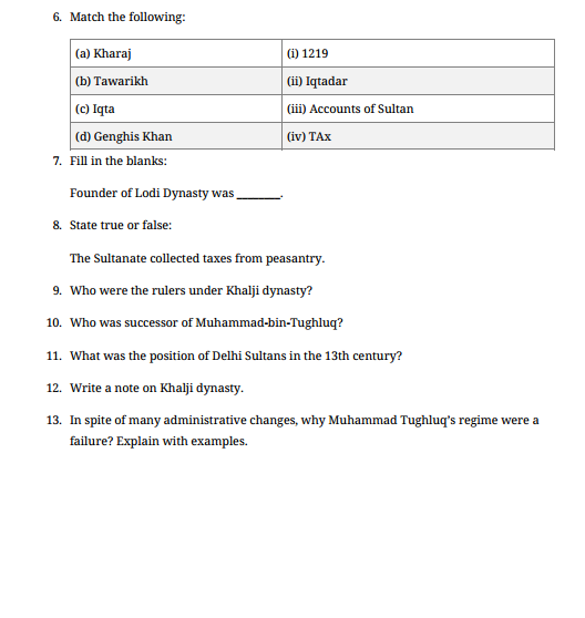 Std 7th Worksheets Social Science CBSE Board With Answers
