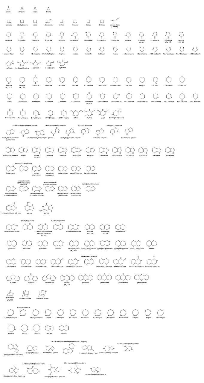 Structures And Names Of Common And Not So Common Heterocycle Compounds