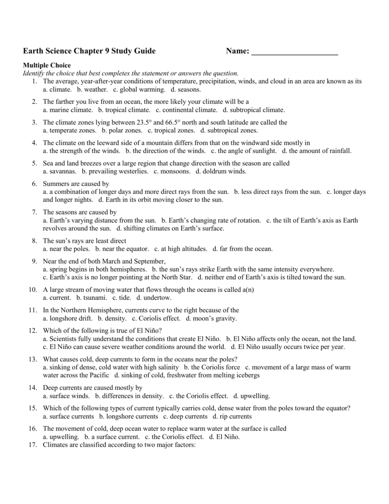 Study Guide Answers Earth Science Answers Lasoparice