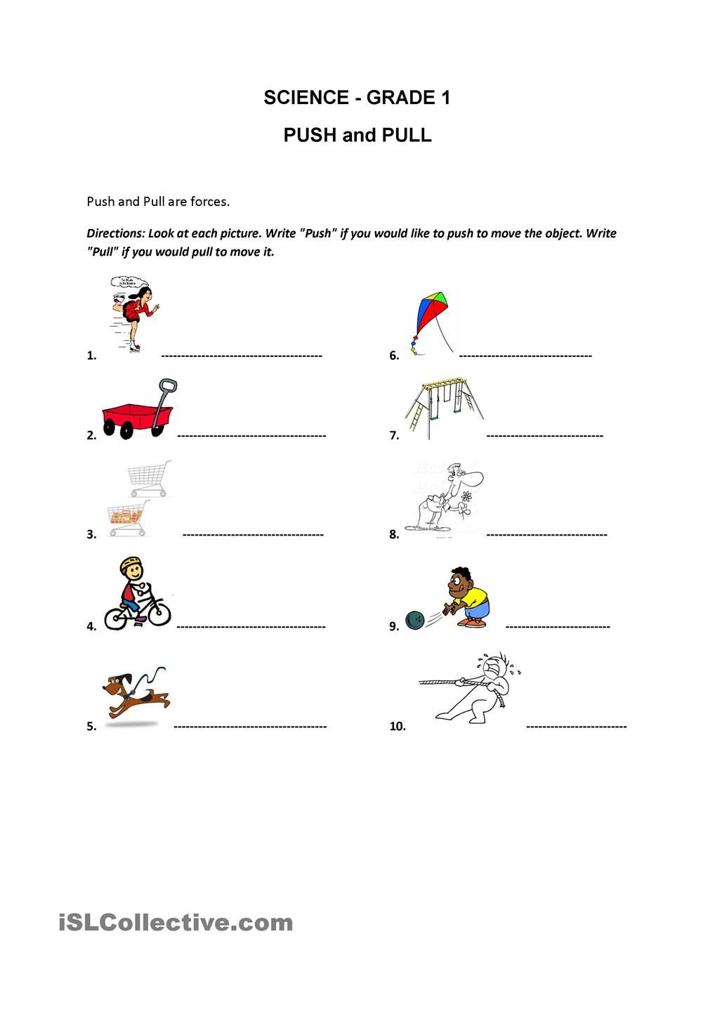 Teach Child How To Read Free Printable Science Push And Pull Worksheets