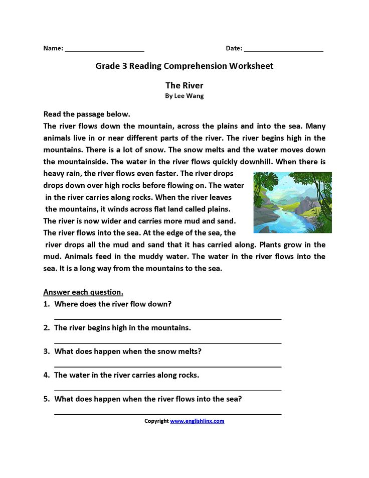 The River Third Grade Reading Worksheets Reading Comprehension 