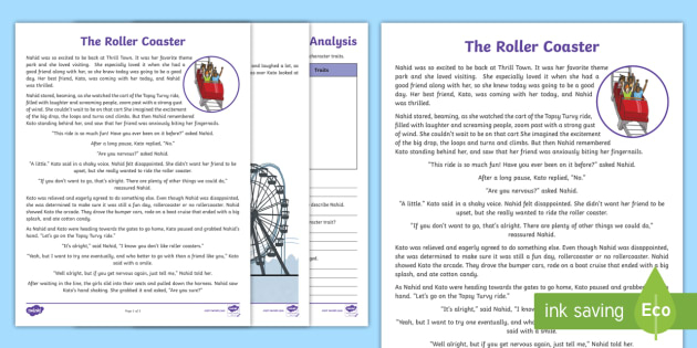 The Roller Coaster Character Analysis Reading Activity