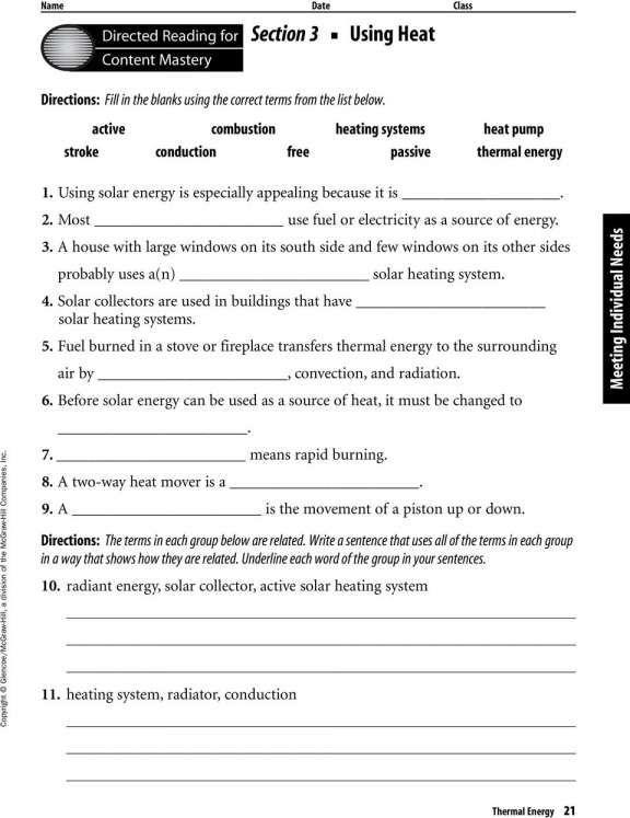 Thermal Energy Worksheet Physical Science Worksheet