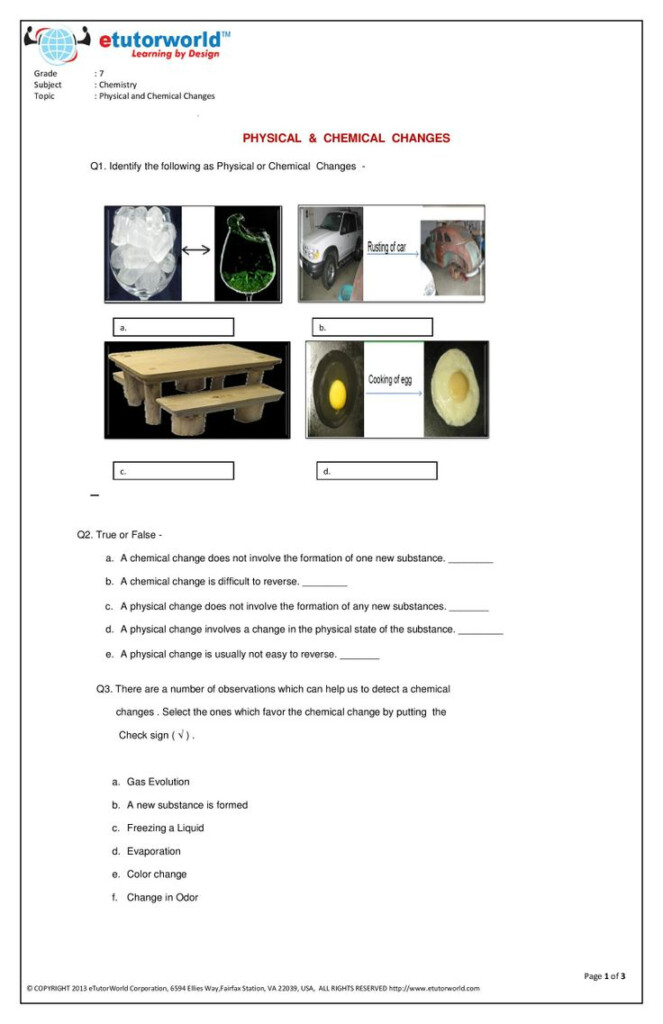 This Engaging Fun worksheet About Physical Chemical Changes Has 