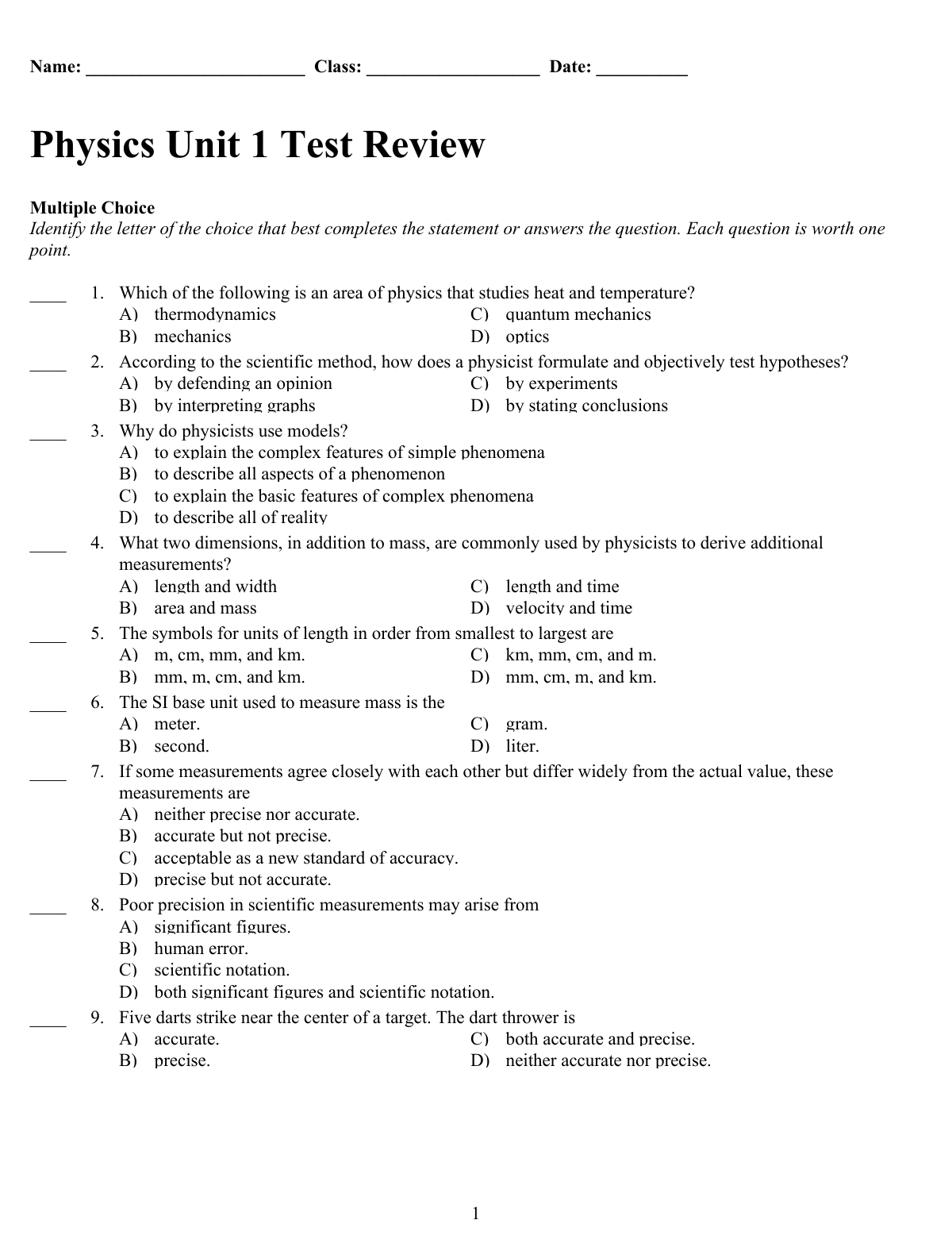 Unit 1 Nature Of Science Worksheet Answers A Worksheet Blog