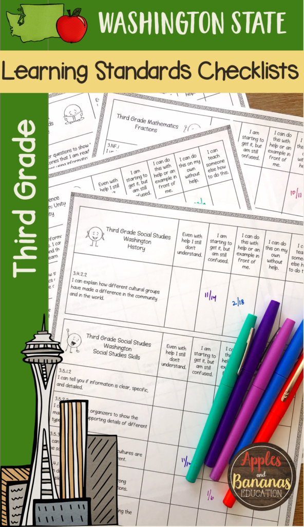 Washington State Third Grade I Can Learning Standards Checklists 