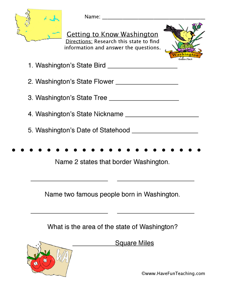 Washington Worksheets Have Fun Teaching