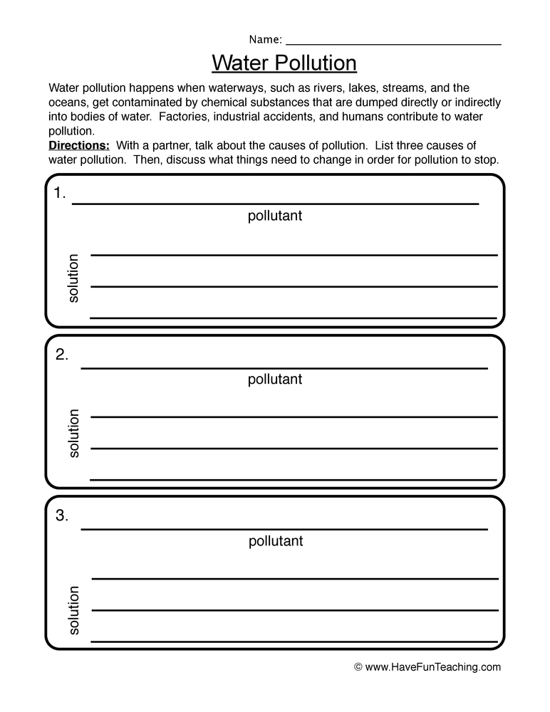 Water Pollution Pollution Worksheet 2