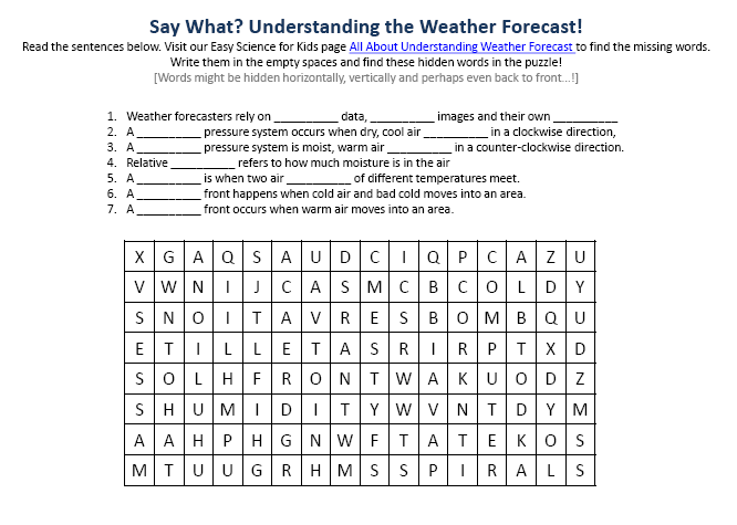 Weather Forecasting Earth Science Facts Worksheet Image Easy Science
