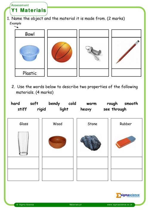 Y1 Everyday Materials Assessment Sigma ScienceSigma Science