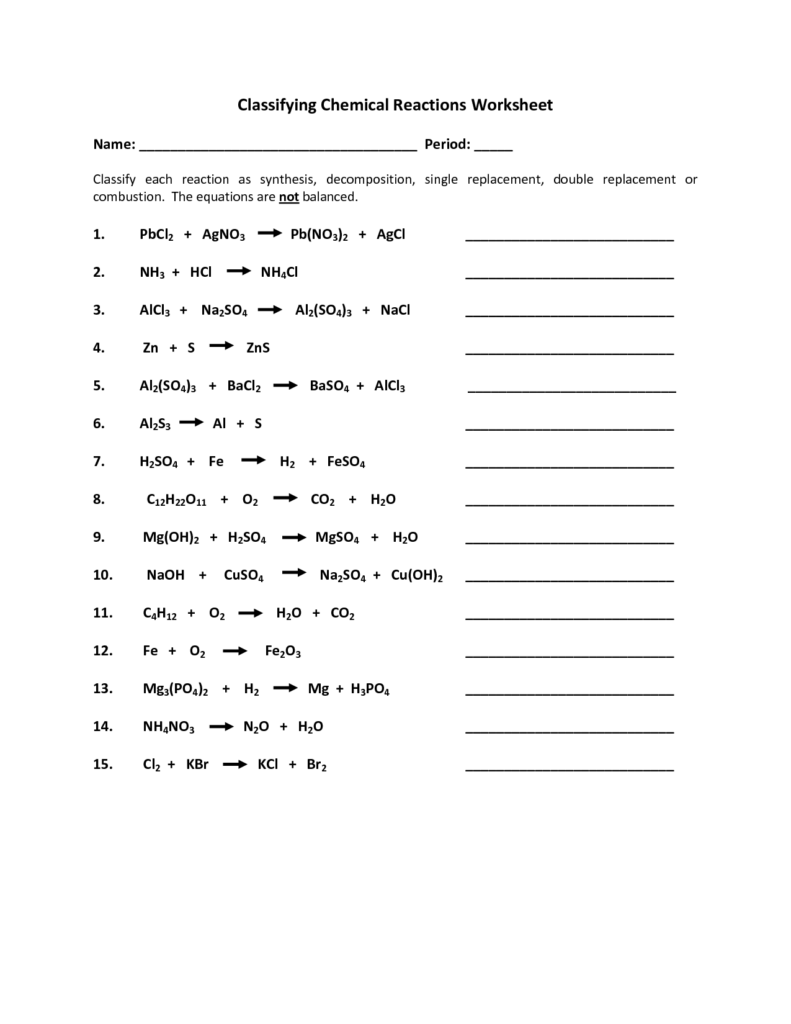 16 Best Images Of Types Chemical Reactions Worksheets Answers Types Of 