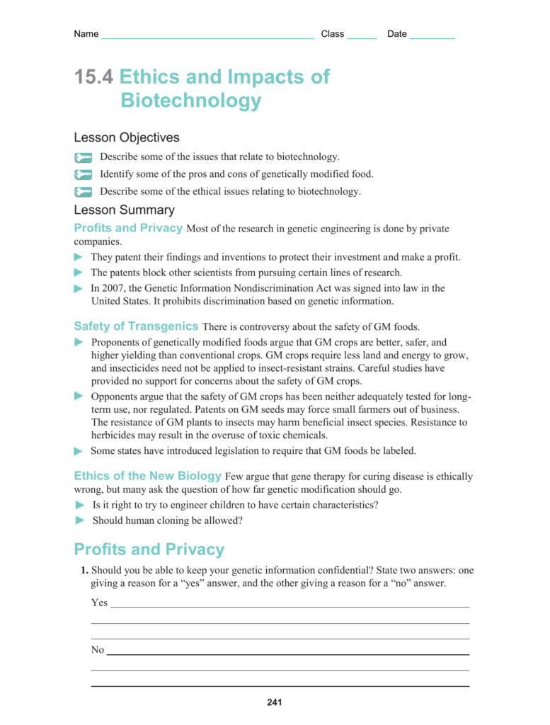 32 15 4 Ethics And Impacts Of Biotechnology Worksheet Answers Support 