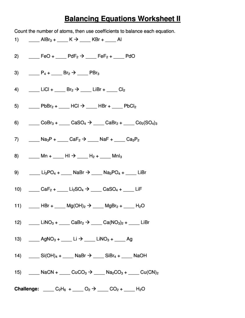 49 Balancing Chemical Equations Worksheets with Answers 