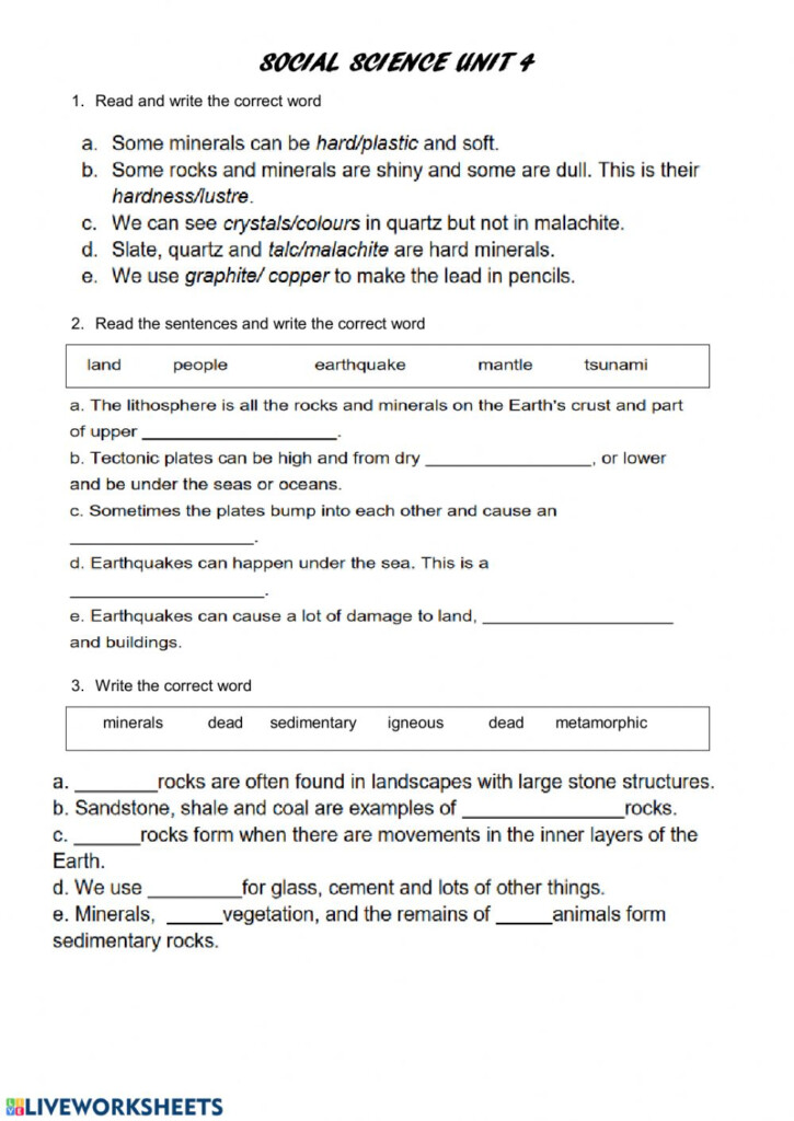 4th Grade Minerals Worksheet