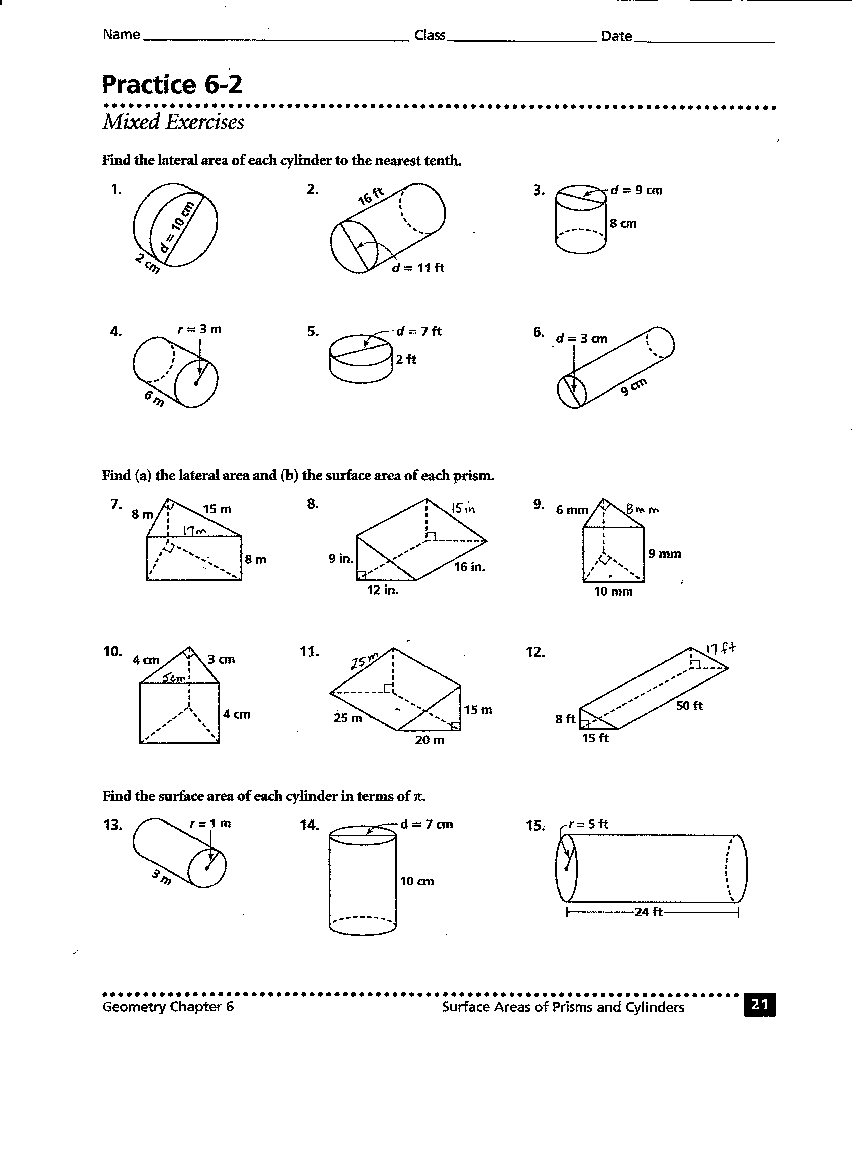 7 Prisms And Cylinders Worksheet Worksheeto