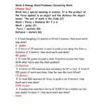 8 Energy Work And Power Worksheet Key Calculating Work Physics