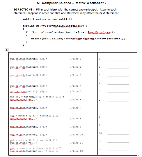 A Computer Science Variables Worksheet 1 Answer Key