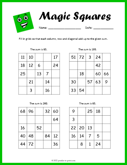 Advanced Magic Square Worksheet