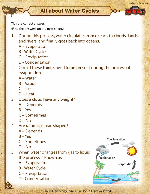 All About Water Cycles View 4th Grade Kids Worksheet Sod This Fun