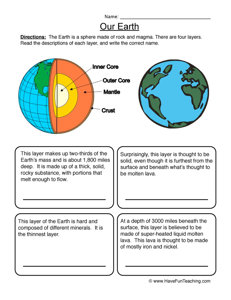 Amazing Layers Of The Earth Worksheet For 6Th Grade Layers Of The Earth 