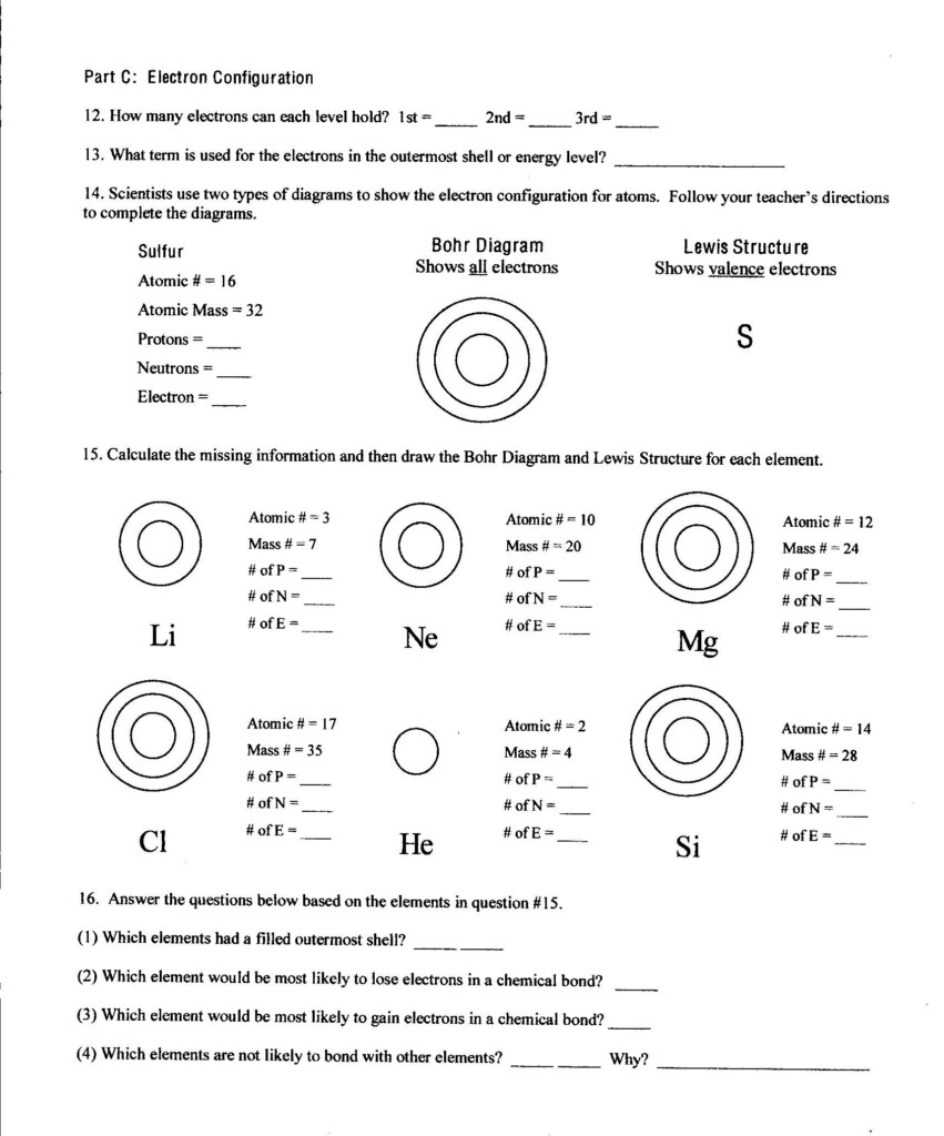 Atomic Structure Worksheet Answer Key Label The Parts Of An Atom On The 
