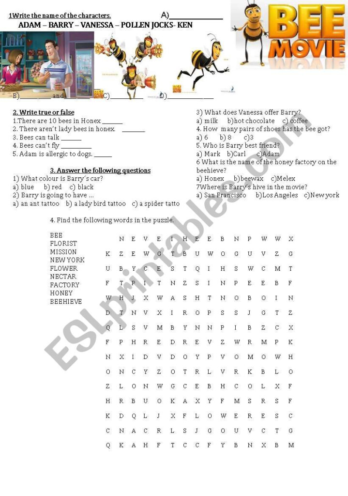 Bee Movie Activities ESL Worksheet By Gimenastaf