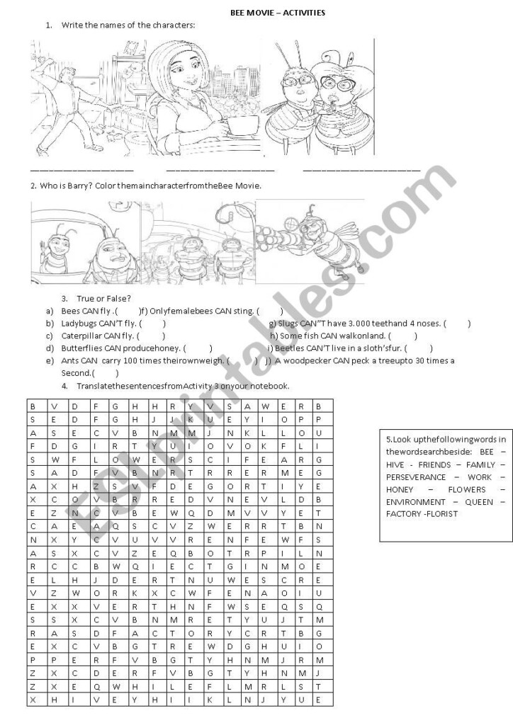 Bee Movie Activity ESL Worksheet By Arswitzel