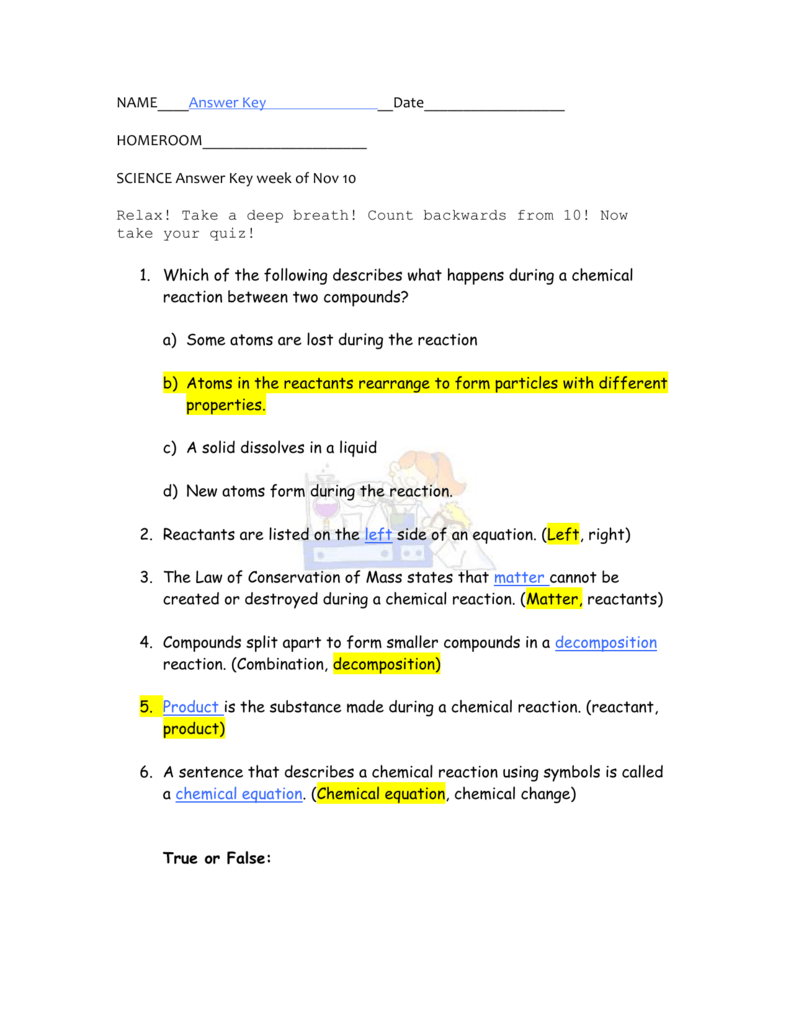 Bill Nye Chemical Reactions Worksheet Answers Db excel