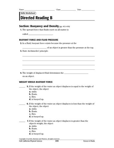 Buoyancy Worksheet Grade 3