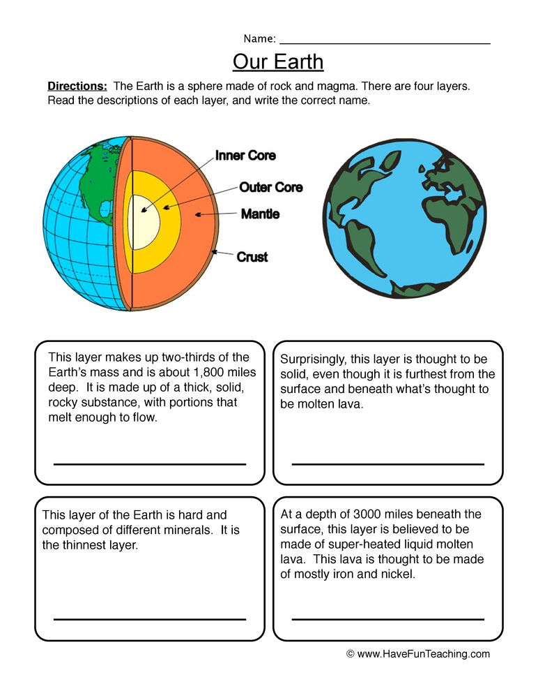 Earth Layers Worksheet Have Fun Teaching