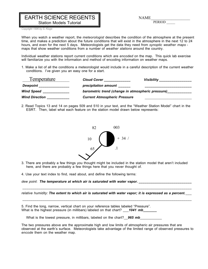 Earth Science Regents Station Models Tutorial Answers 