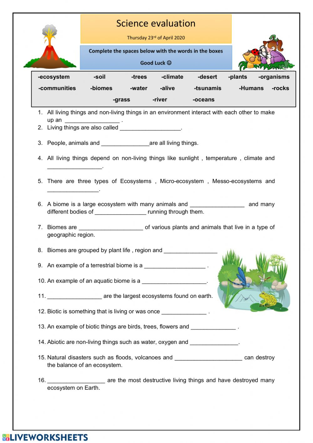Ecosystems Worksheets 7th Grade