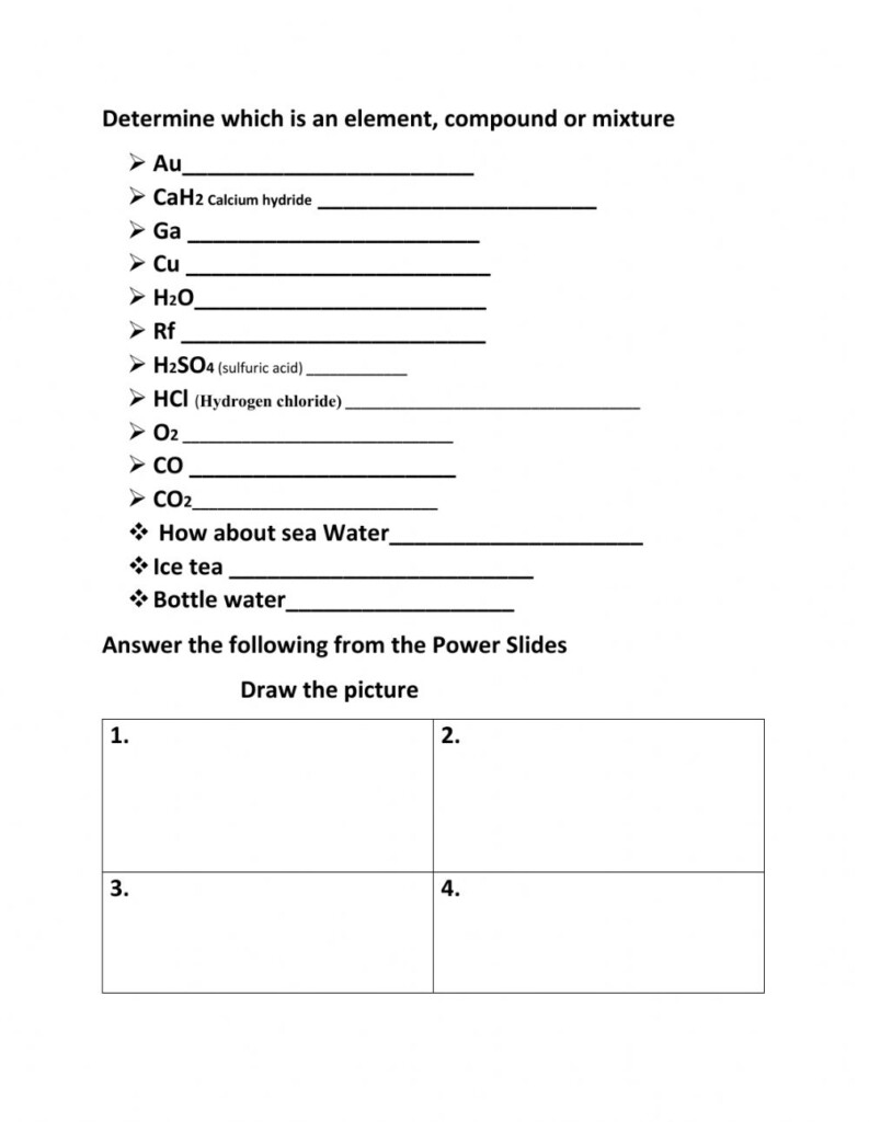 Element Compound Mixture Worksheet