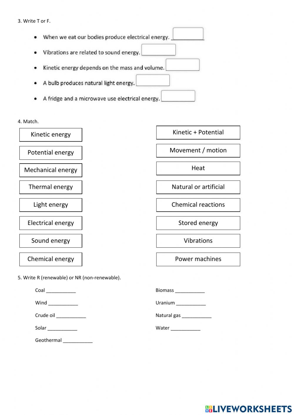 Energy Interactive Worksheet For 5th Grade