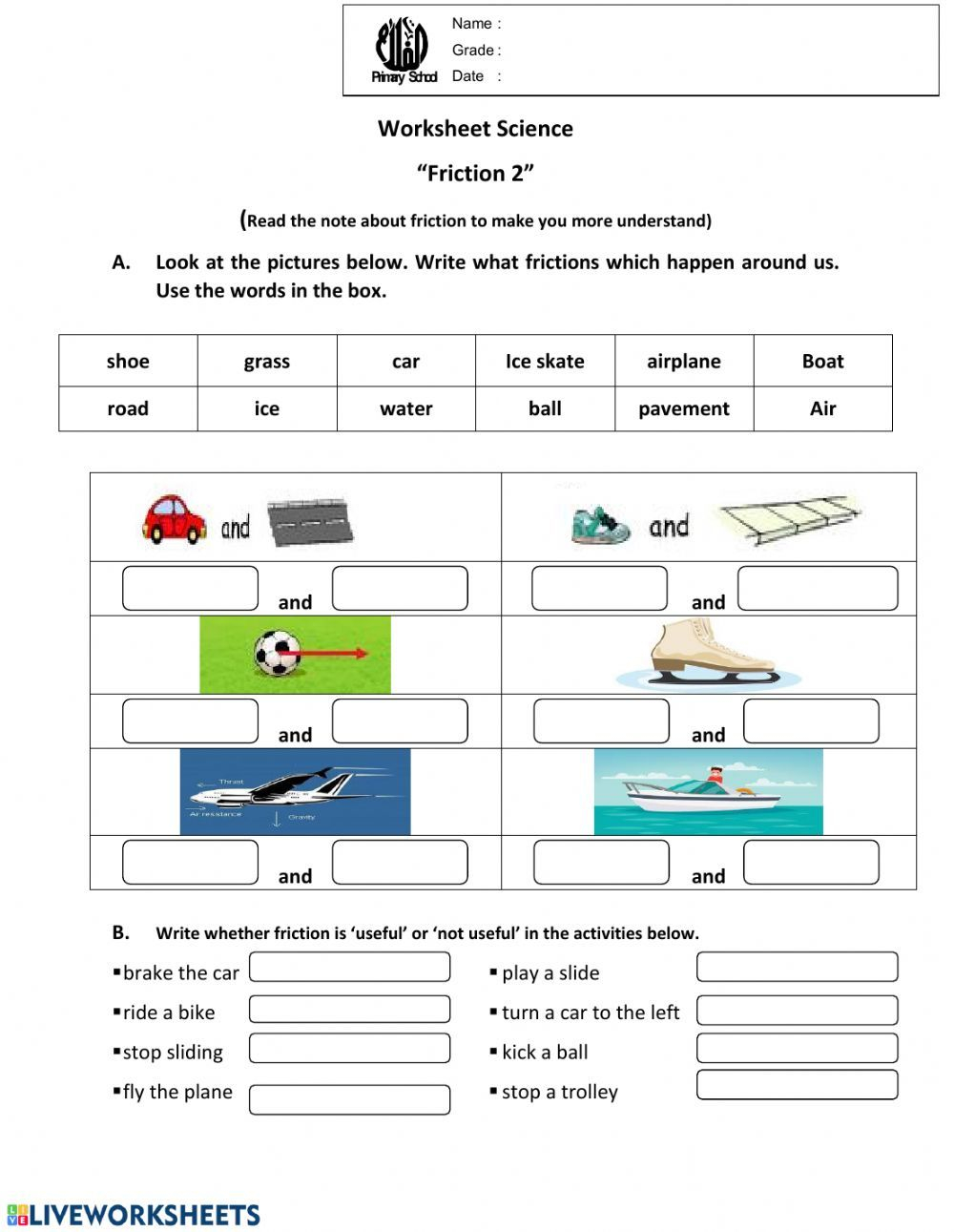 Forces Friction Online Worksheet For Grade 3 You Can Do The Exercises