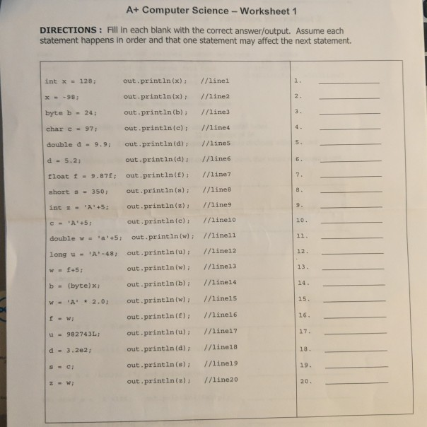  Get Answer Transcribed Image Text A Computer Science Worksheet 