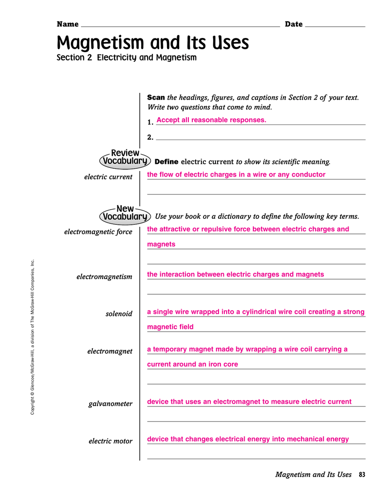 Glencoe Physical Science Worksheet Answers Glencoe Physical Science 