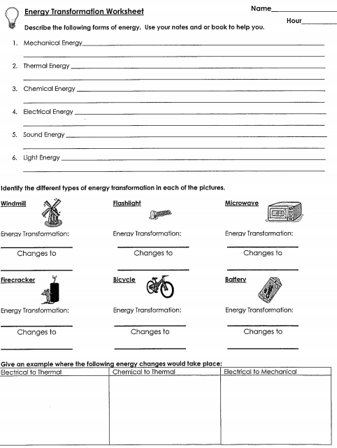 Grade 8 Energy Worksheets EnergyWorksheet